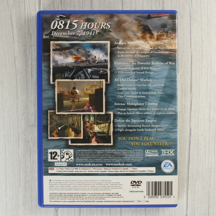 Medal of Honor Rising Sun PlayStation 2 játék hátoldala