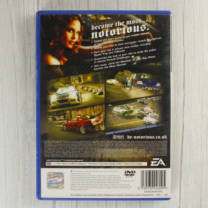 Need for Speed Most Wanted PlayStation 2 játék hátlapja