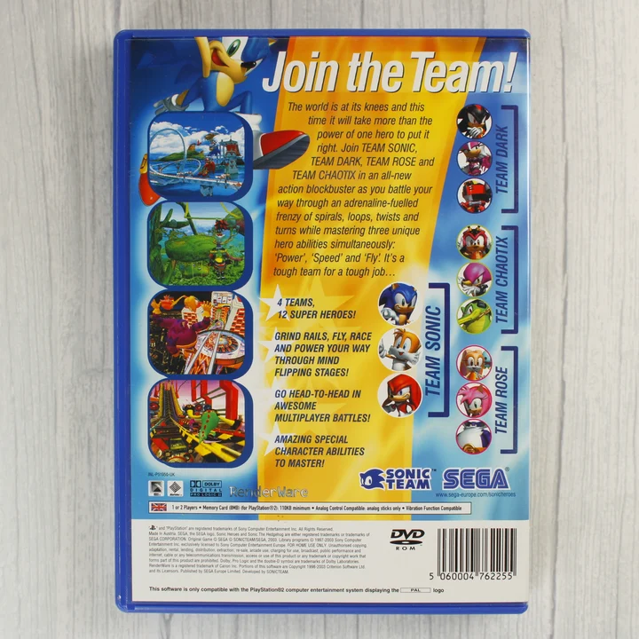 Sonic Heroes PS2 hátlap Sonic Heroes PlayStation 2 játék hátlapja