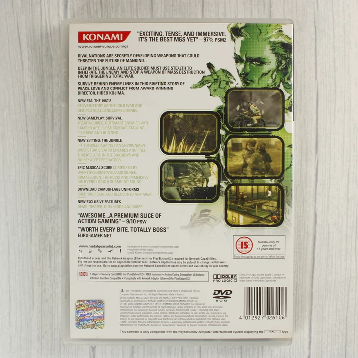 Metal Gear Solid 3 PS2 hátlap Metal Gear Solid 3: Snake Eater PS2 játék hátlapja