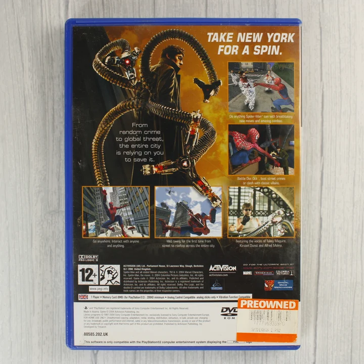 Spider-Man 2 PlayStation 2 játék hátlapja