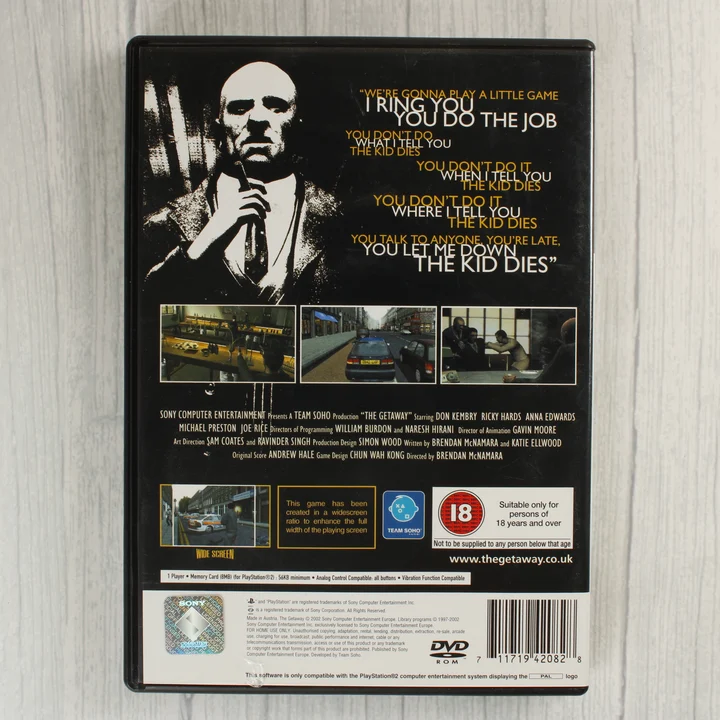 The Getaway PlayStation 2 játék hátoldala
