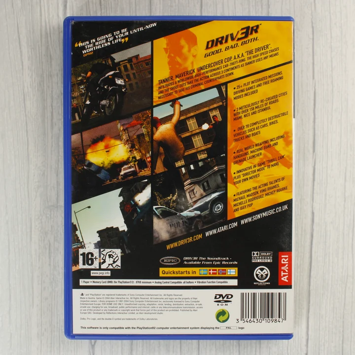 Driv3r PS2 hátlap Driv3r PlayStation 2 játék hátlapi borítója