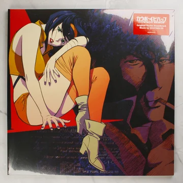 Cowboy Bebop bakelit lemez borítója Faye Valentine és Spike Spiegel grafikájával