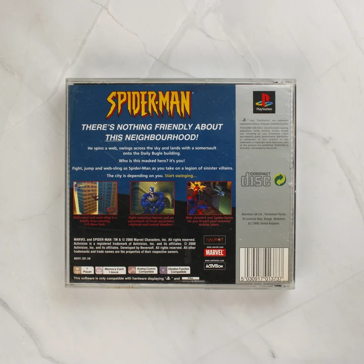 Spider-Man PlayStation Platinum videójáték tokja hátulról
