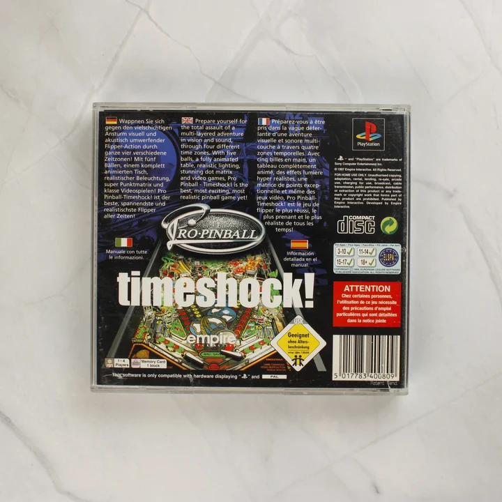 Pro Pinball Timeshock PlayStation játék tok hátoldala