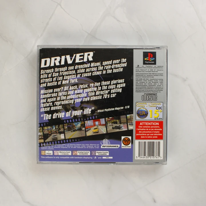 Driver PlayStation Platinum videójáték tokja hátulról