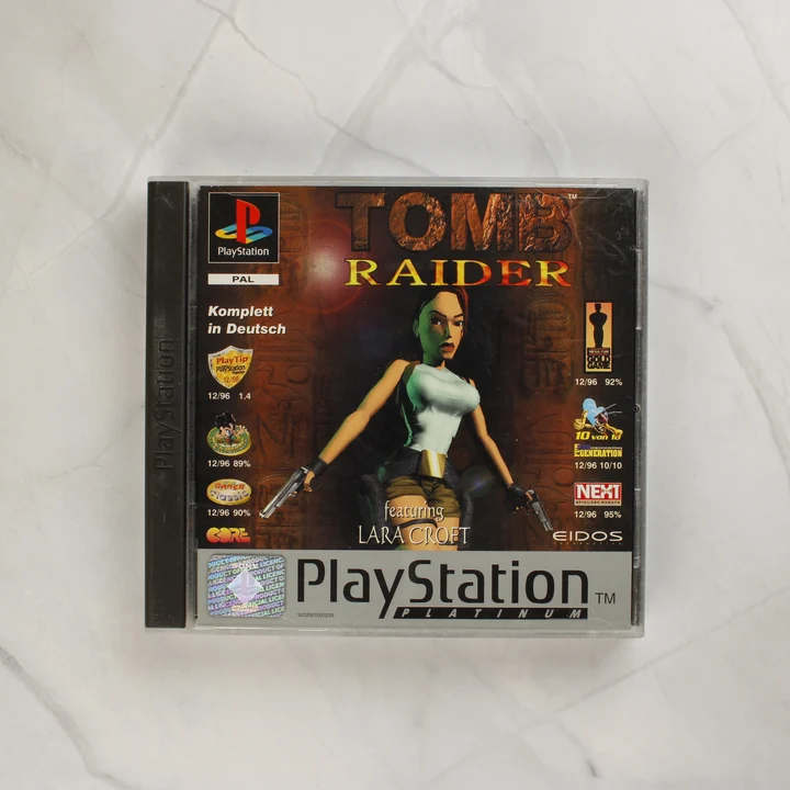 Tomb Raider PS1 Platinum előlap Tomb Raider PlayStation Platinum videójáték tokja elölről