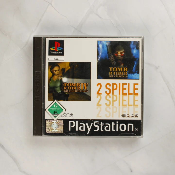 Tomb Raider IV és Die Chronik PlayStation játékgyűjtemény elölnézete