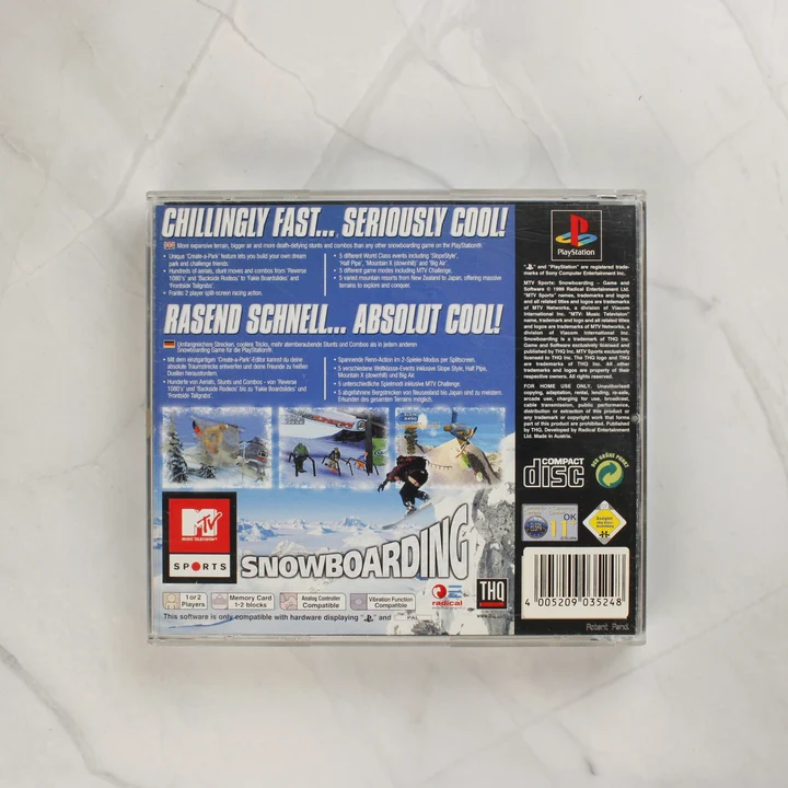 MTV Sports Snowboarding PlayStation játék tokja hátulról