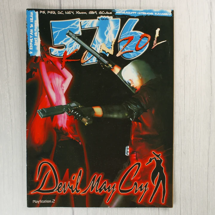 576 Konzol 2001 október Az 576 Konzol magazin 2001. októberi számának borítója a Devil May Cry játék grafikájával.