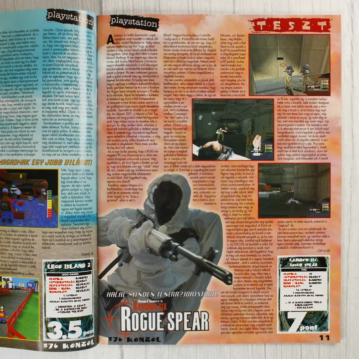 576 Konzol játéktesztek Az 576 Konzol magazin belső oldalai Lego Island 2 és Rogue Spear tesztekkel