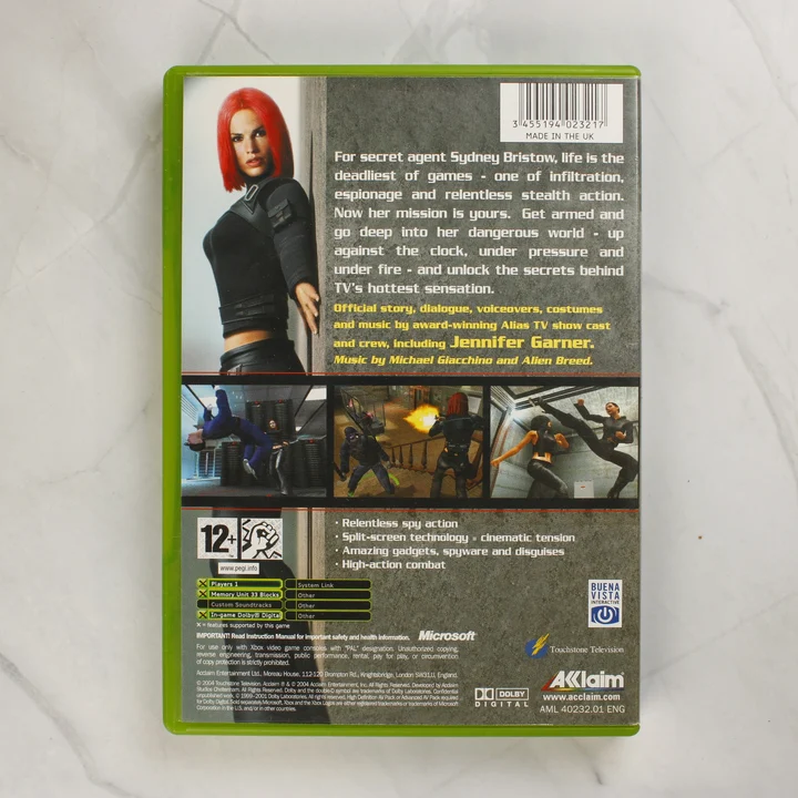 Alias Xbox játék hátlapi borítója