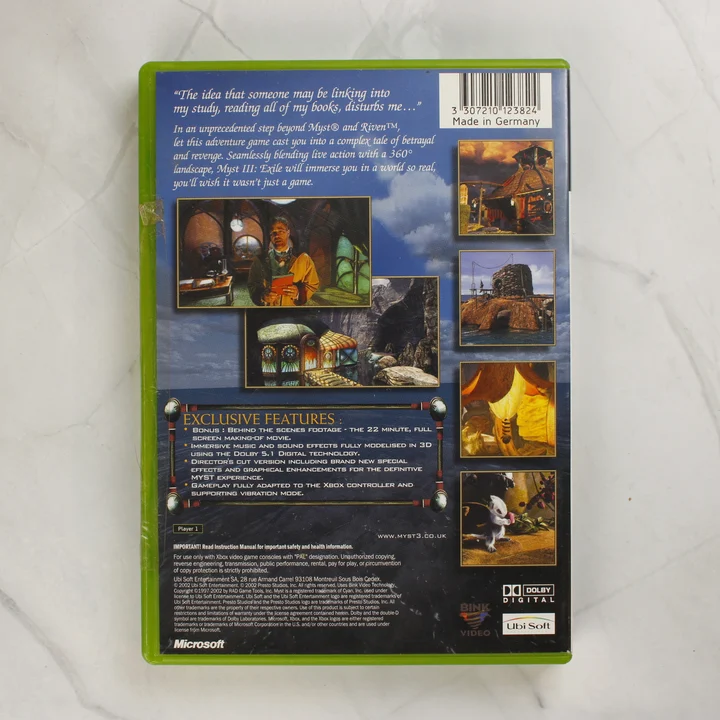 Myst III Exile Xbox játék hátoldala