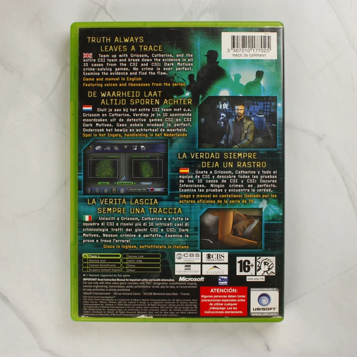 CSI: Crime Scene Investigation Xbox játék hátlapja