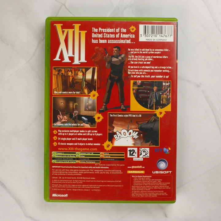 XIII videójáték Xbox tokjának hátlapja