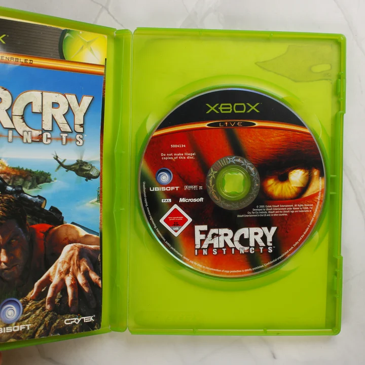 Far Cry Instincts Xbox játéklemez a nyitott tokban