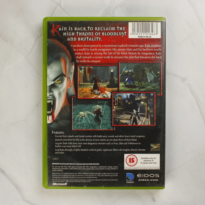 Blood Omen 2 Xbox játék hátsó borítója