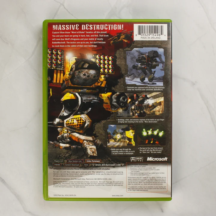 MechAssault Xbox játék hátoldali borítója