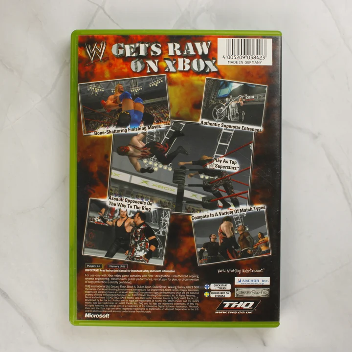 WWE Raw Xbox játék tokjának hátlapja