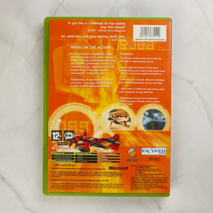 Powerdrome Xbox játék tokjának hátlapja