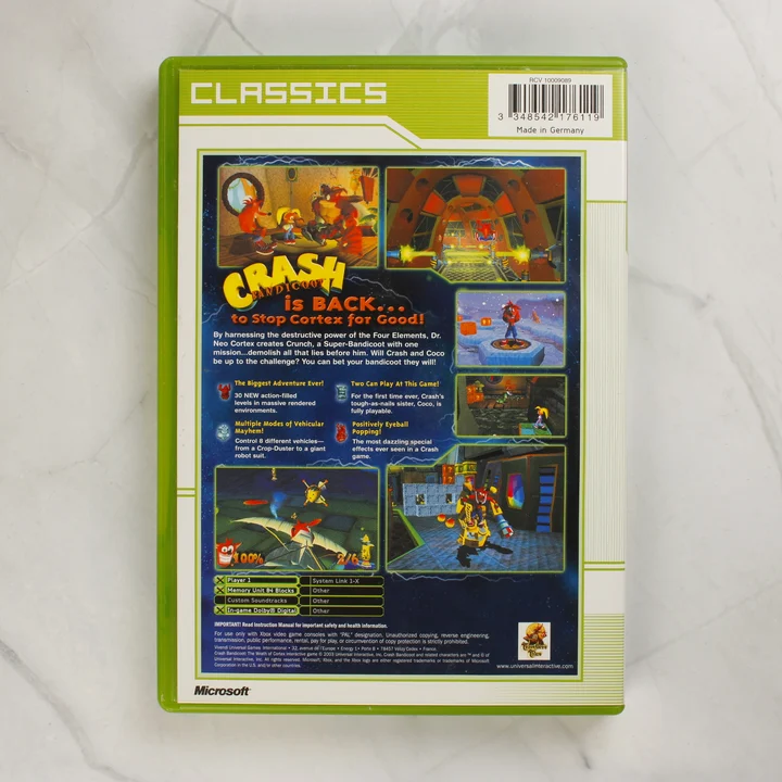 Crash Bandicoot Xbox Classics hátlap Crash Bandicoot The Wrath of Cortex Xbox Classics játék hátlapja