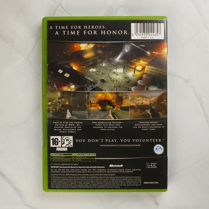 Medal of Honor European Assault Xbox játék hátlapja