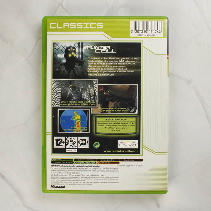Tom Clancy's Splinter Cell Xbox Classics játék hátlapja