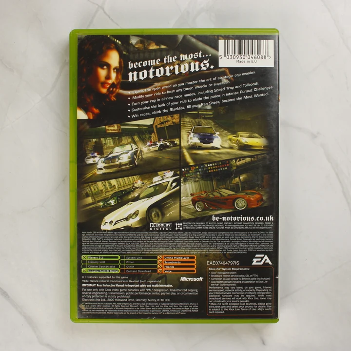 Need for Speed Most Wanted Xbox játék hátlapja