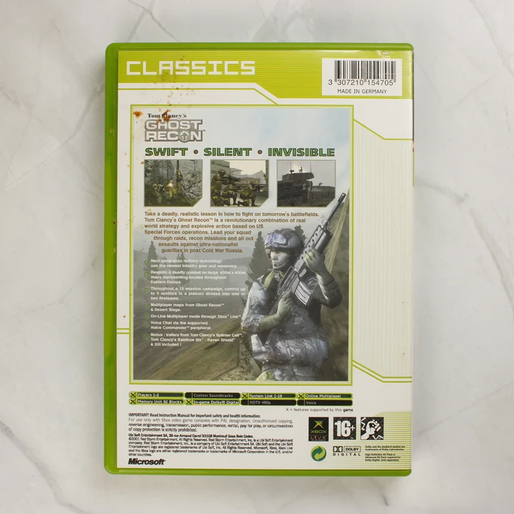 Tom Clancy's Ghost Recon Xbox Classics videójáték tokja hátulról