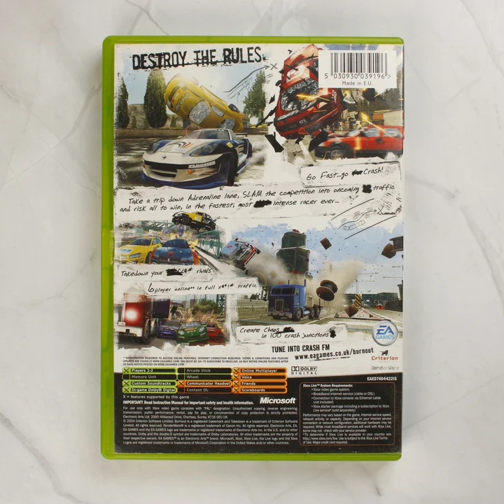 Burnout 3 Takedown Xbox játék tokja hátulról