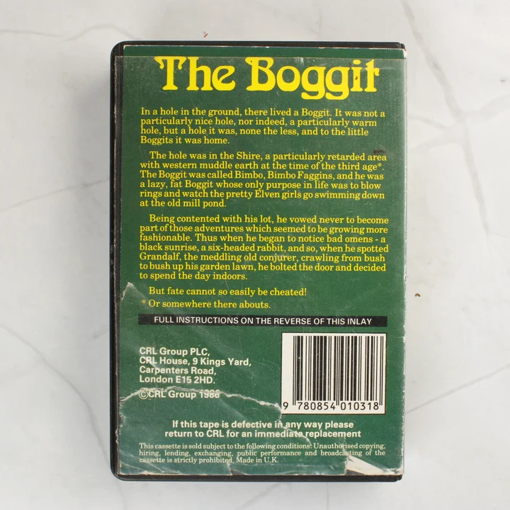 The Boggit Commodore 64 játék tokjának hátlapja