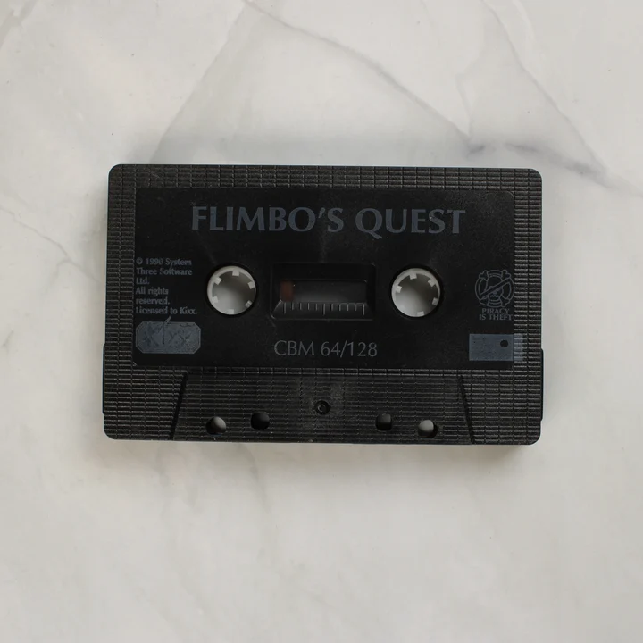Flimbo's Quest fekete videójáték kazetta közelről