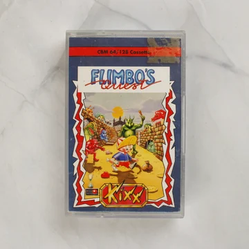 Flimbo's Quest Commodore 64 videójáték kazetta tokban elölnézetből
