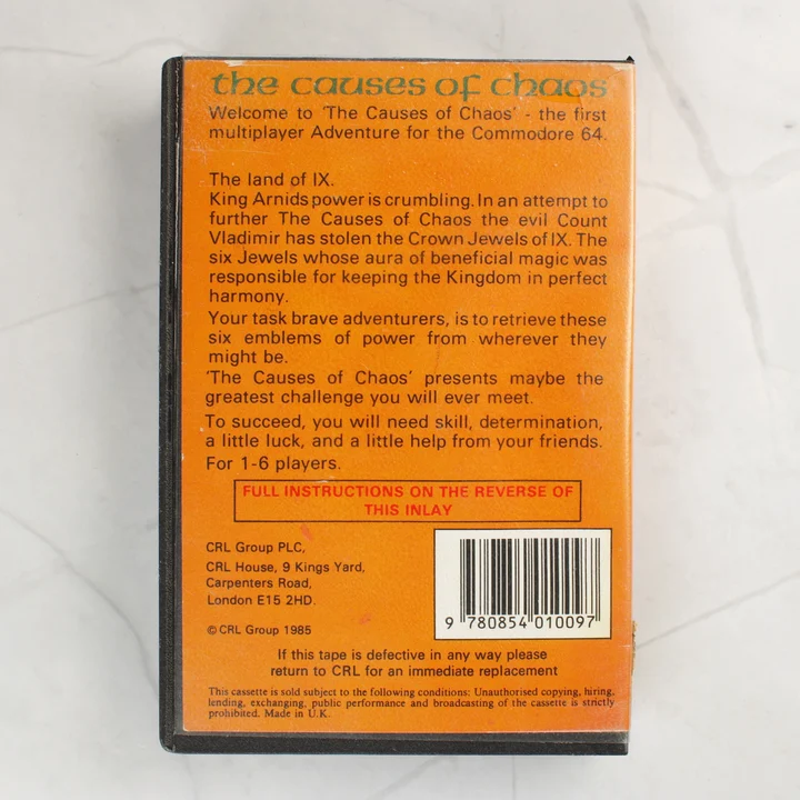 The Causes of Chaos C64 hátlap The Causes of Chaos Commodore 64 játék kazetta tokja hátulról