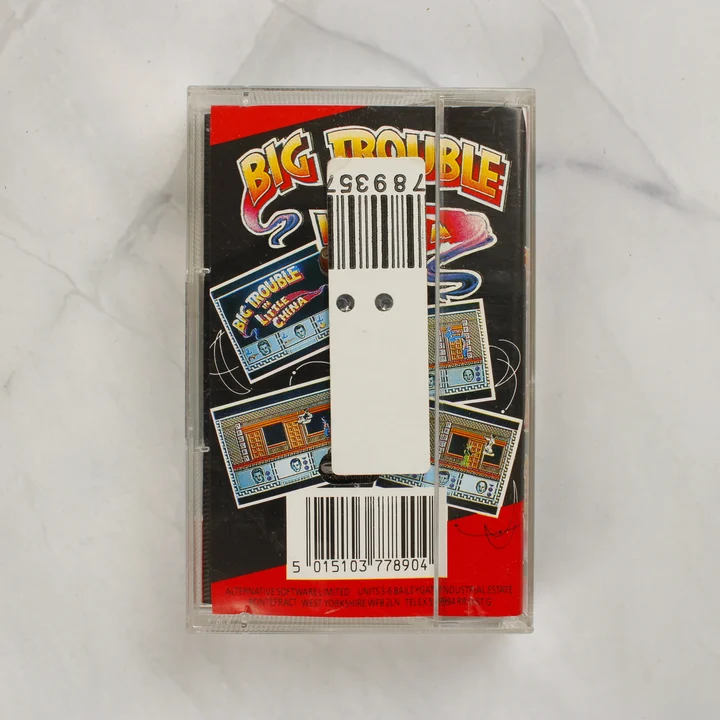 Big Trouble in Little China C64 hátlap Big Trouble in Little China Commodore 64 játék kazetta tokban hátulról