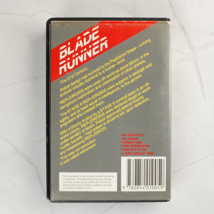 Blade Runner C64 hátoldal Blade Runner Commodore 64 videójáték hátoldala vonalkóddal