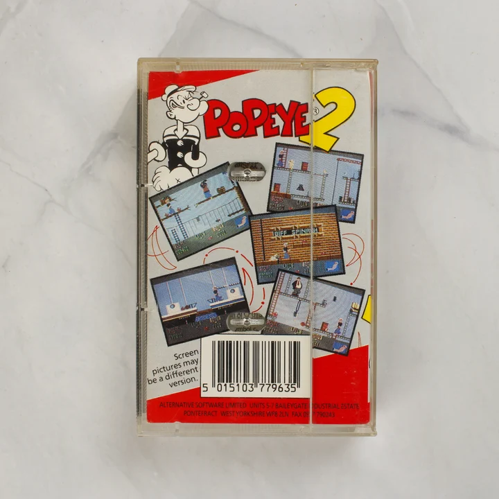 Popeye 2 Commodore 64 videójáték tok hátoldala vonalkóddal