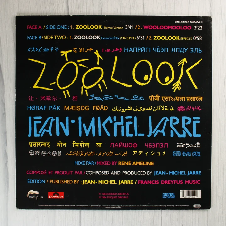 Jean-Michel Jarre Zoolook maxi single bakelit lemez borító hátlap