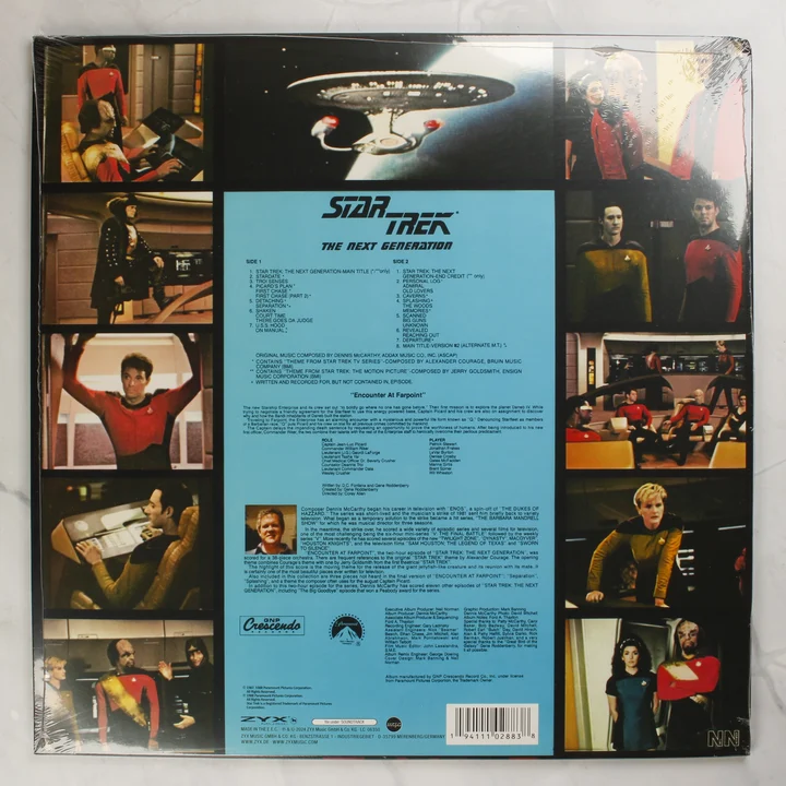 Star Trek: The Next Generation bakelit lemez hátoldala számlistával és jelenetfotókkal