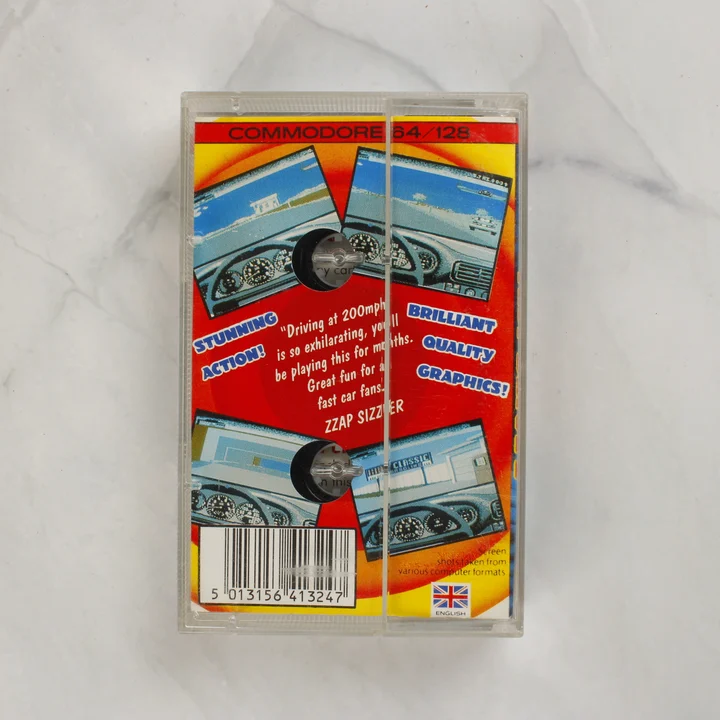 The Duel: Test Drive II Commodore 64 játék kazetta tokban hátulnézetből