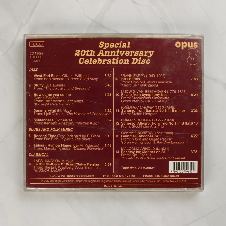 Opus 3 Special 20th Anniversary Celebration Disc CD hátlapja számlistával