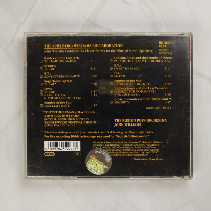 The Spielberg/Williams Collaboration CD hátlapja a számlistával