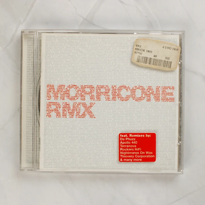 Ennio Morricone Remix CD előlapja piros matricával