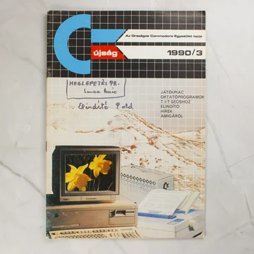 A C-újság 1990/3-as számának címlapja Commodore számítógéppel