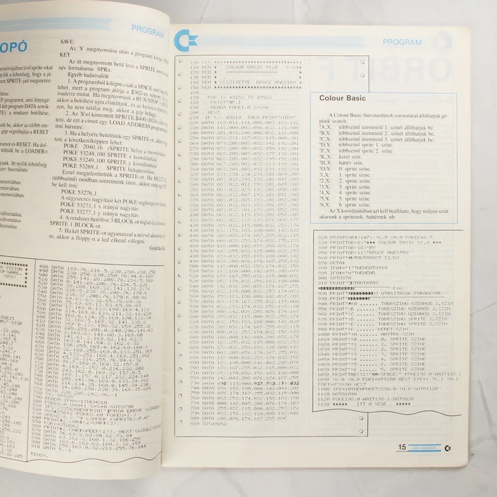 A Commodore újság belső oldala programkóddal