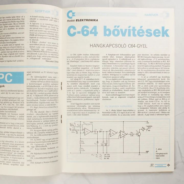 A Commodore újság belső oldala C-64 bővítési leírással és kapcsolási rajzzal