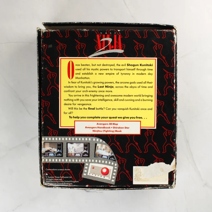 Last Ninja 2 videójáték dobozának hátoldala leírással