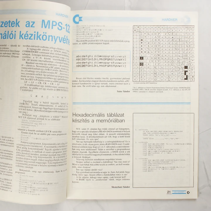 A C-újság hardver rovatának oldala táblázatokkal