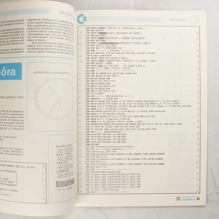 Programkódot tartalmazó oldal a Commodore újságból.